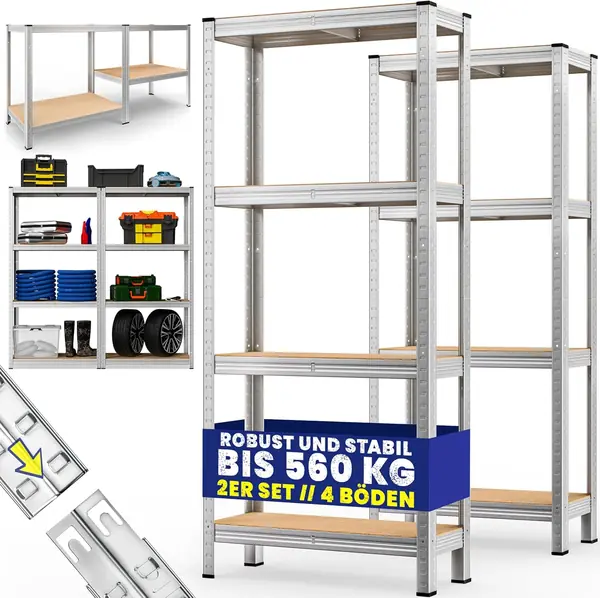 2X Schwerlastregal 170x75x30cm 560kg 4 MDF-Platten Regal