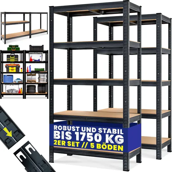 2X Schwerlastregal 180x90x40cm Schwarz Montagematerial