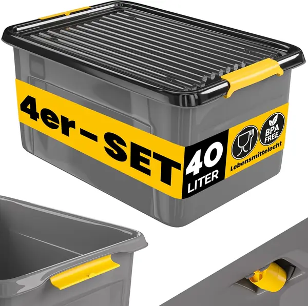 4x Aufbewahrungsbox 40L mit Deckel 40kg belastbar