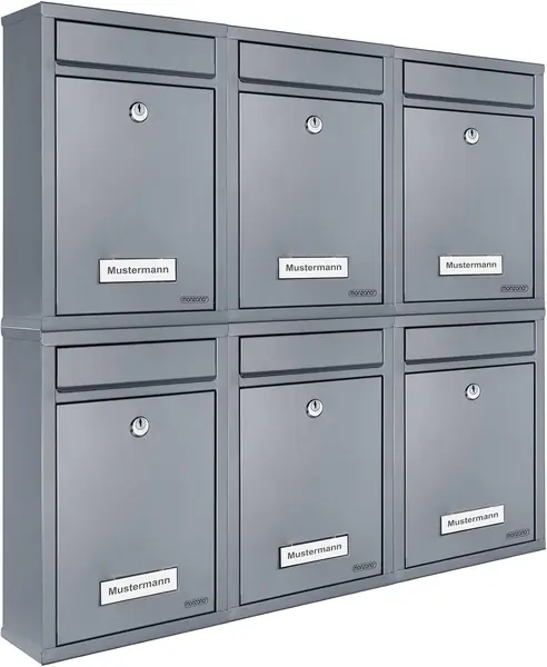 6X Briefkasten Silber inkl. 2 Schlüssel Namensschild