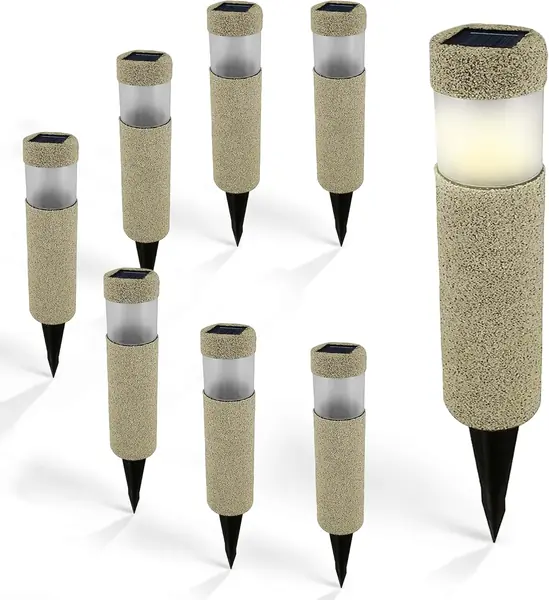 8x Solarlampen für Außen Stein-Optik Gartendeko kabellos