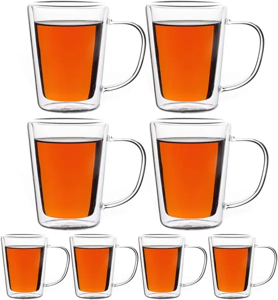 8x Teegläser mit Henkel 250ml Doppelwandig