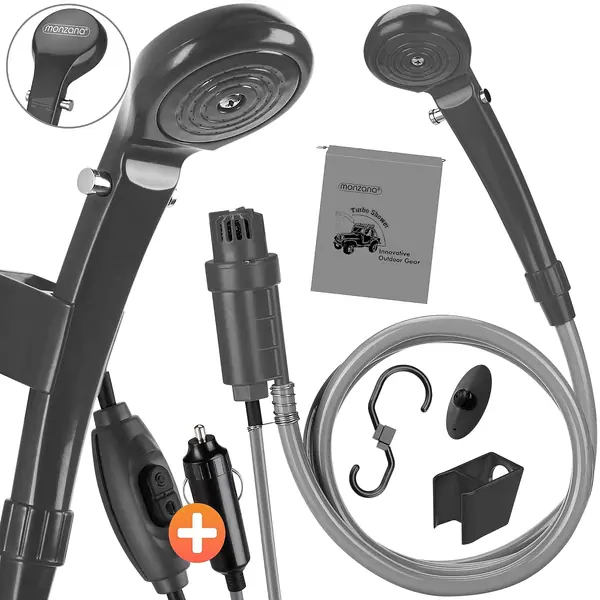 Campingdusche tragbar mit Pumpe 12V KFZ-Adapter