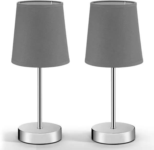 Nachttischlampe 2er Set 32cm Stoff Grau Taupe…